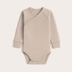 Body kopertowe z prążkowanej dzianiny z długim rękawem - Light beige / Babysteps
