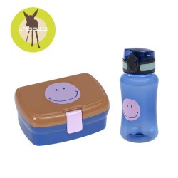 Zestaw na lunch: Lunchbox + Tritanowa butelka - bidon 460 ml Little Gang Smile - caramel, blue / Lassig 
