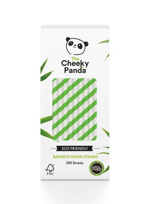 Jednorazowe słomki bambusowe do napojów, zielone paski, 250 szt. / Cheeky Panda