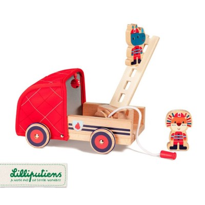 Drewniany wóz strażacki z rozwijanym wężem, drabiną i dzwonkiem Nosorożec Marius 2 lata+ / Lilliputiens