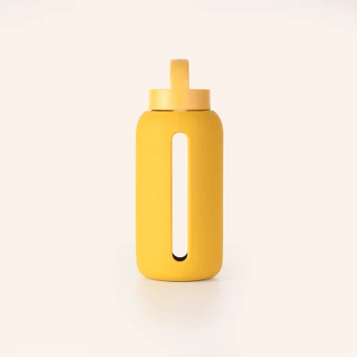 Szklana butelka do monitorowania dziennego nawodnienia Day Bottle - MUSTARD / BINK