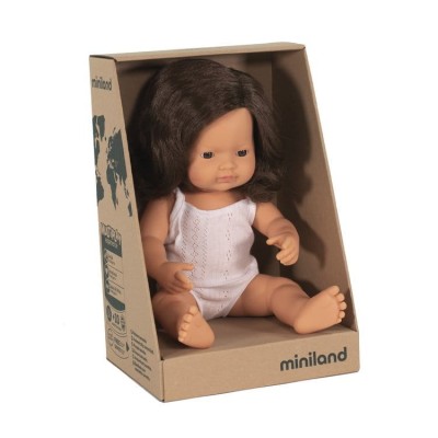 Lalka dziewczynka Europejka brązowe włosy 38cm Miniland Doll