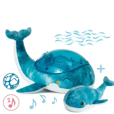 Lampka z projekcją świetlną i grzechotką -Wieloryb niebieski / Cloud b® Tranquil Whale™ Blue Family 