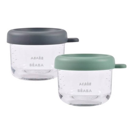 Zestaw pojemników słoiczków szklanych z zamknięciem 2 x 150 ml Mineral, Sage green / Beaba