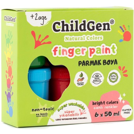 Farby do malowania palcami 6x50 ml - nietoksyczne, łatwo zmywalne / ChildGen