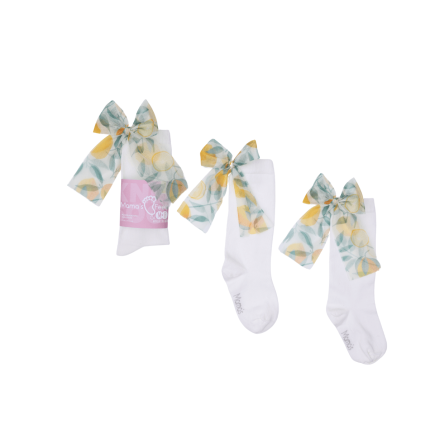 Podkolanówki z kokardą Candy Bow - Białe z cytrynką / Mama's Feet