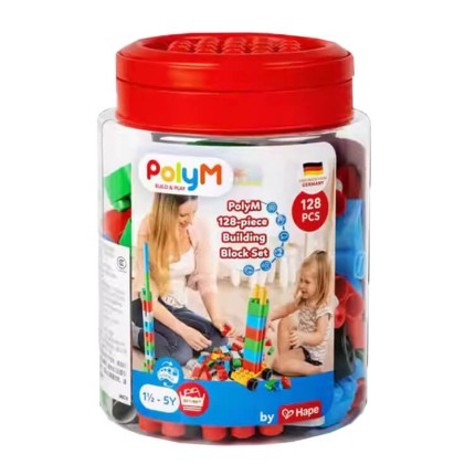 Klocki konstrukcyjne w pudełku Zestaw małego konstruktora 128 el., 18m+ /  PolyM