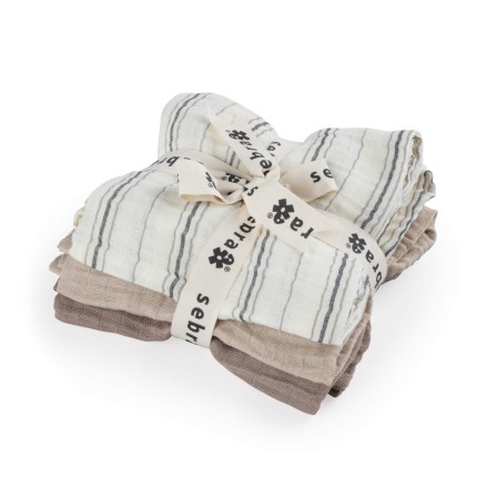 Pieluszki muślinowe 3 szt. - Cream stripe, beige / Sebra