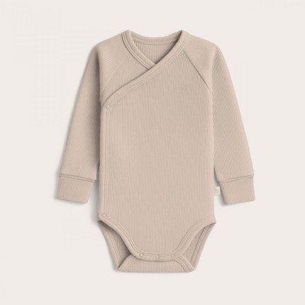 Body kopertowe z prążkowanej dzianiny z długim rękawem - Light Beige / Babysteps