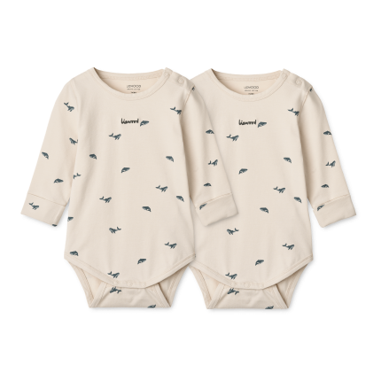 Body niemowlęce Yanni 2-pak - Mini whale, Sandy / Liewood