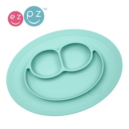 Silikonowy talerzyk z podkładką mały 2w1 Mini Mat miętowy / EZPZ