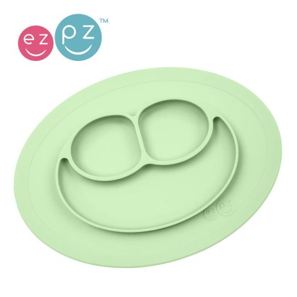 Silikonowy talerzyk z podkładką mały 2w1 Mini Mat pastelowa zieleń / EZPZ