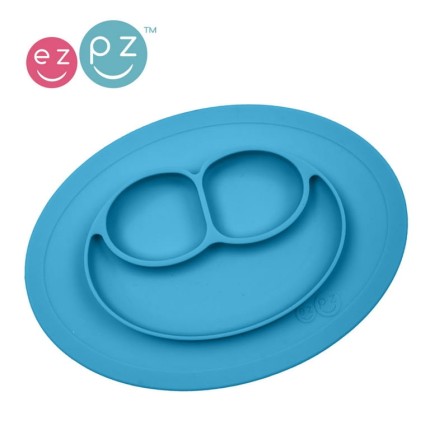 Silikonowy talerzyk z podkładką mały 2w1 Mini Mat niebieski / EZPZ