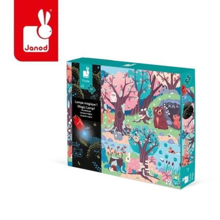 Świecące puzzle z mini-lampką UV Las 24 elementy 3+ / Janod J02653
