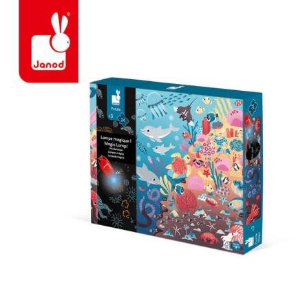 Świecące puzzle z mini-lampką UV Ocean 24 elementy 3+ / Janod J02654