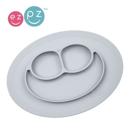 Silikonowy talerzyk z podkładką mały 2w1 Mini Mat pastelowa szarość / EZPZ