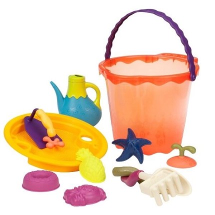 Shore Thing – wielkie wiaderko z akcesoriami do piasku – pomarańczowe / B.Toys BX1445Z