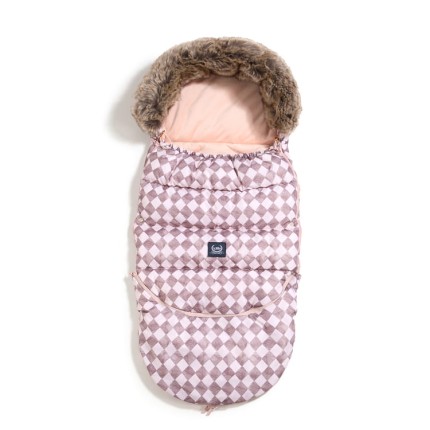 Zimowy śpiworek do wózka ortalion COMBO - PRINCESS CHESSBOARD, POWDER PINK / La Millou