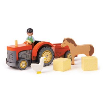 Drewniany traktor z przyczepą i akcesoriami /  Tender Leaf Toys