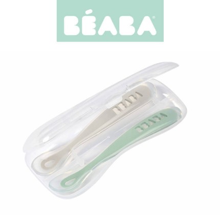 Zestaw łyżeczek silikonowych 4 m+ Sage Green, 2 szt. / Beaba