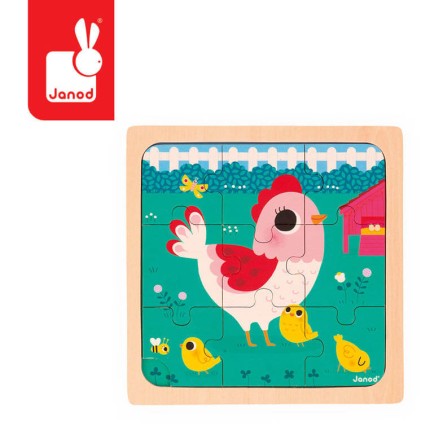 Puzzle drewniane Kurka Henrieta, 18 m+ / Janod  J07110