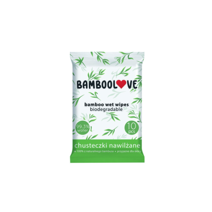 POCKET WIPES Bambusowe chusteczki nawilżane 99.3% wody 10 szt. / BambooLove