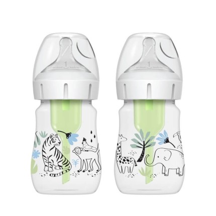 2 szt. butelek do karmienia niemowląt 150 ml, szeroka szyjka - dżungla /  Dr Brown's