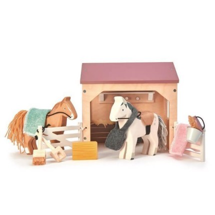Drewniane figurki do zabawy - stajnia z końmi / Tender Leaf Toys