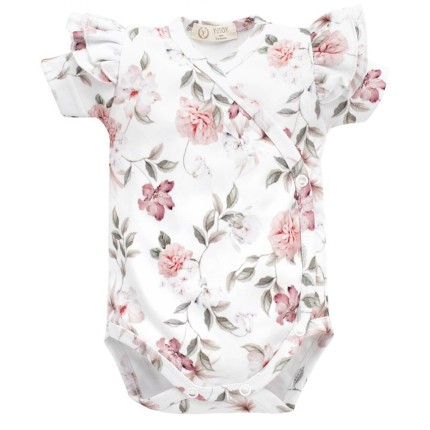 Body organic cotton krótki rękaw z falbankami - BOHO FLOWERS PINK/ YOSOY