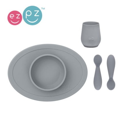 Komplet pierwszych naczyń silikonowych First Foods Set szary / EZPZ