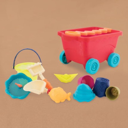 Wavey–Wagon - czerwony wózek, wagonik z akcesoriami do piasku / B.Toys BX1594Z