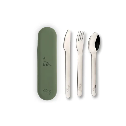 Zestaw sztućców ze stali nierdzewnej - Dino Olive Green / Citron