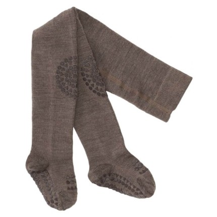 Antypoślizgowe rajstopy do raczkowania i nauki chodzenia WOOL Brown Melange / GoBabyGo
