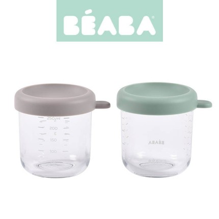 Zestaw pojemników słoiczków szklanych z zamknięciem 2 x 250 ml Sage green-Gazelle / Beaba