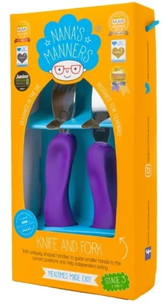 Sztućce kształtujące chwyt 3-9 lat, ETAP 3 - purple / Nanas Manners