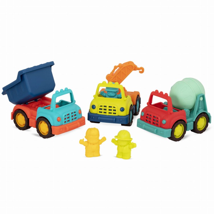 Happy Cruisers – zestaw 3 samochodów budowlanych z figurkami kierowców / B.Toys