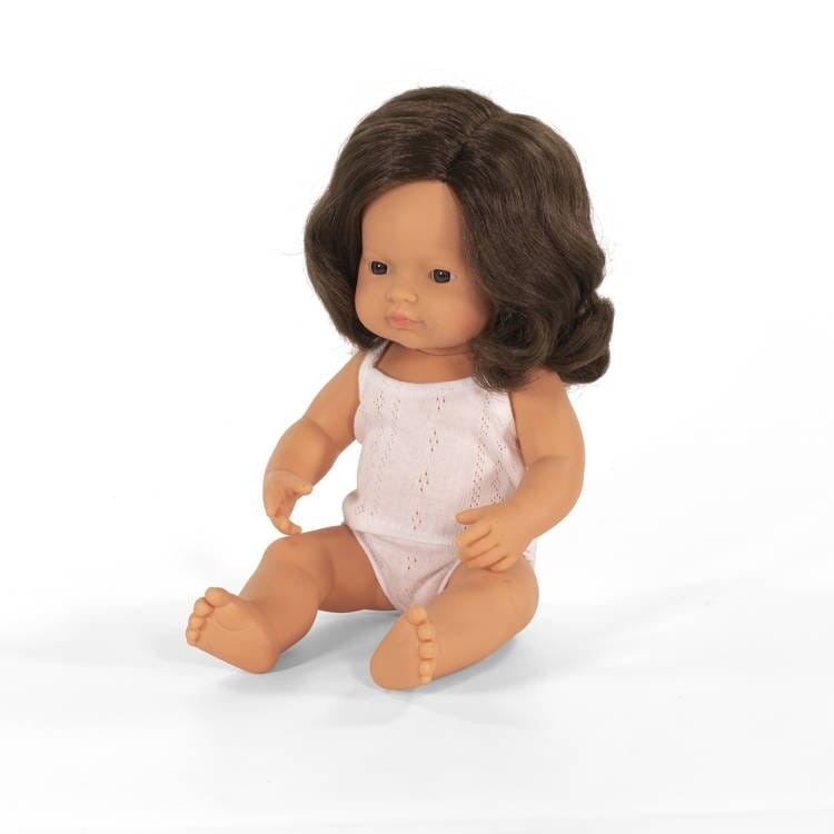 Lalka dziewczynka Europejka brązowe włosy 38cm Miniland Doll