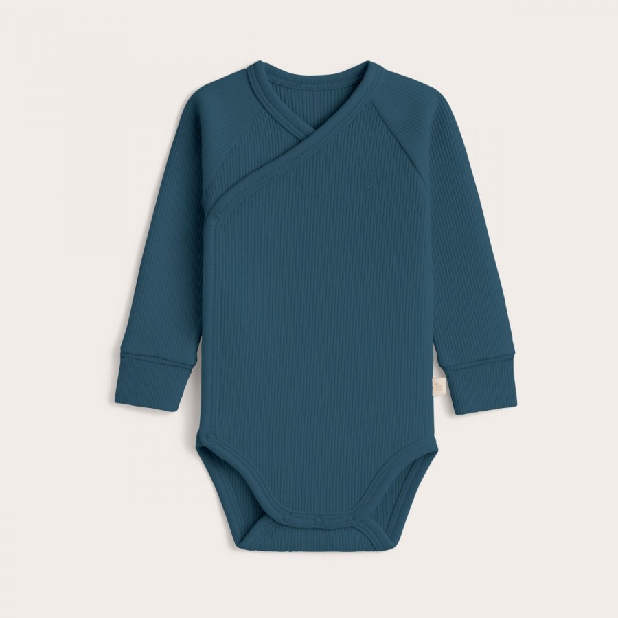 Body kopertowe z prążkowanej dzianiny z długim rękawem - Royal blue / Babysteps