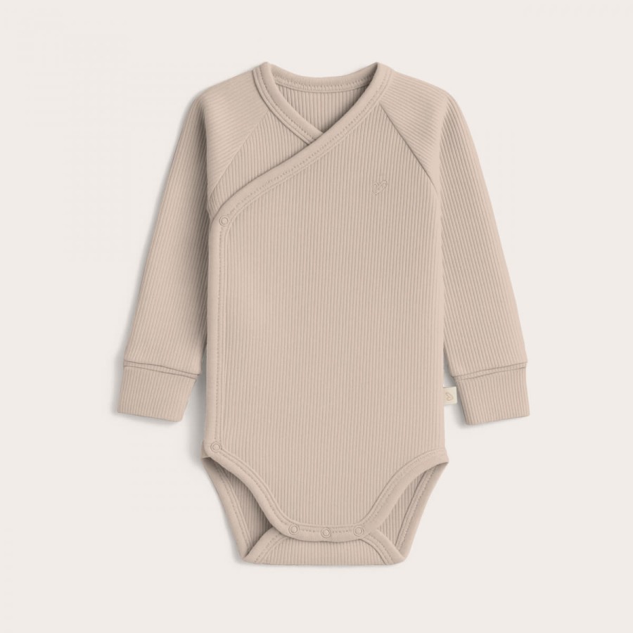 Body kopertowe z prążkowanej dzianiny z długim rękawem - Light beige / Babysteps