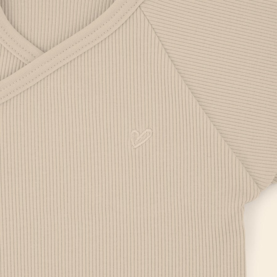 Body kopertowe z prążkowanej dzianiny z długim rękawem - Light beige / Babysteps