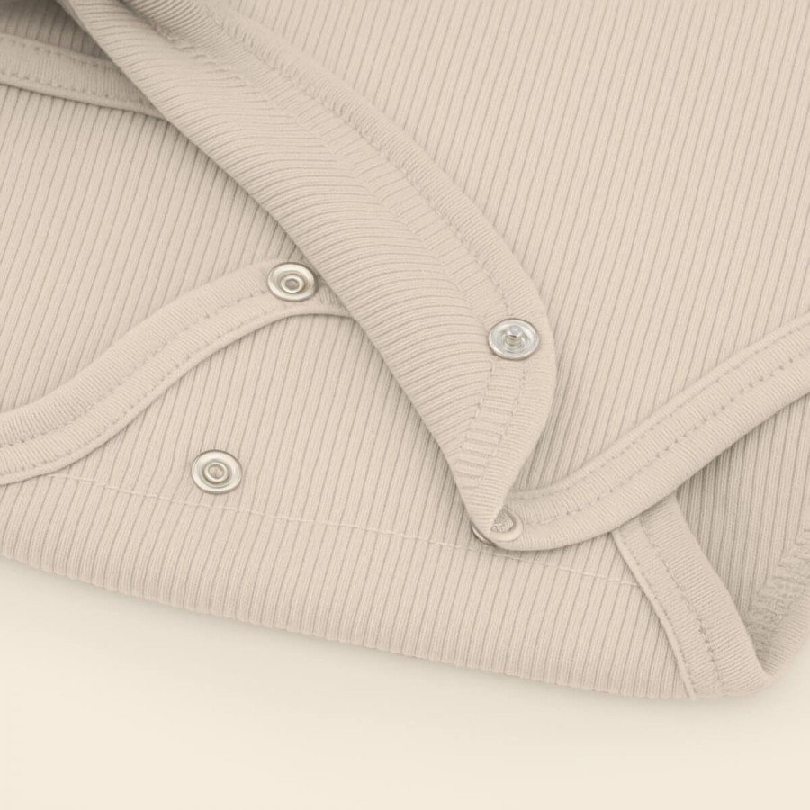 Body kopertowe z prążkowanej dzianiny z długim rękawem - Light beige / Babysteps