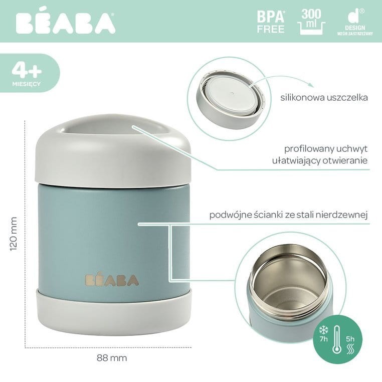Pojemnik - termos obiadowy ze stali nierdzewnej 300 ml - eucalyptus green / Beaba