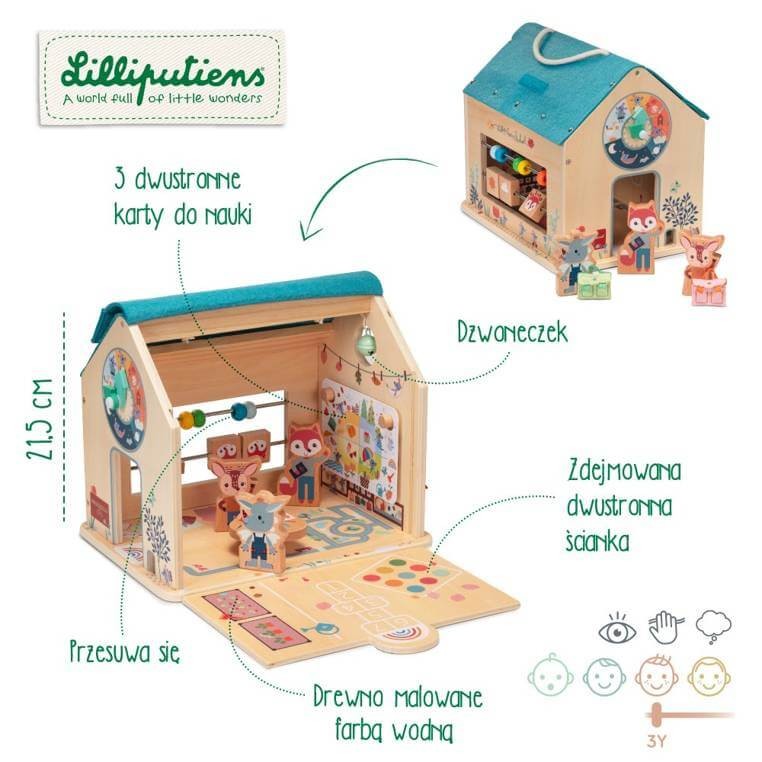 Drewniana rozkładana Szkoła z 3 figurkami i akcesoriami 3 lata+ / Lilliputiens