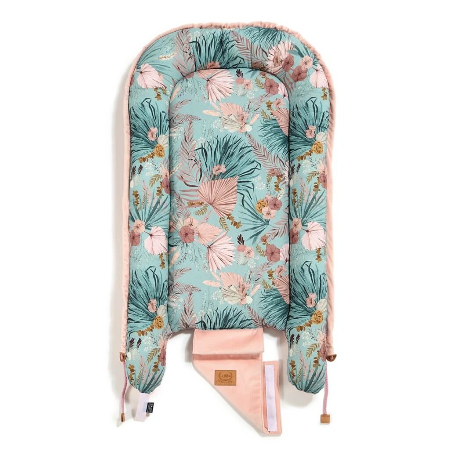 Kokon niemowlęcy BEST NEST  - BOHO PALMS, POWDER PINK / La Millou