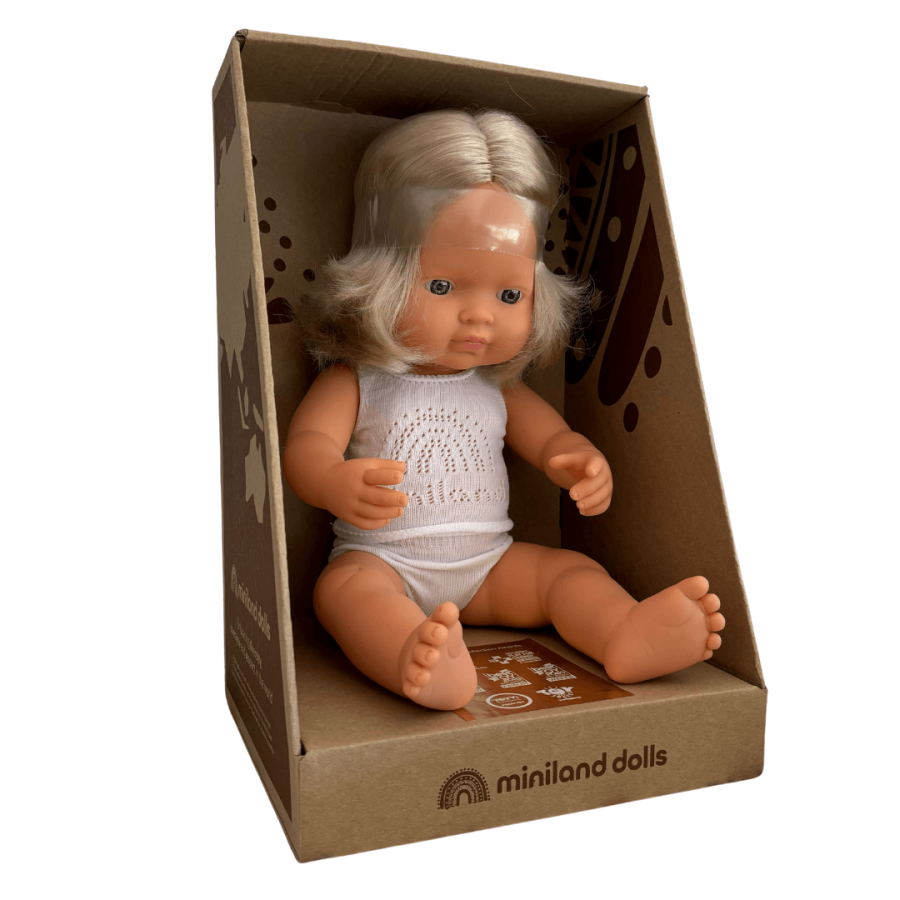 Lalka dziewczynka Europejka Długie włosy 38cm Miniland Doll