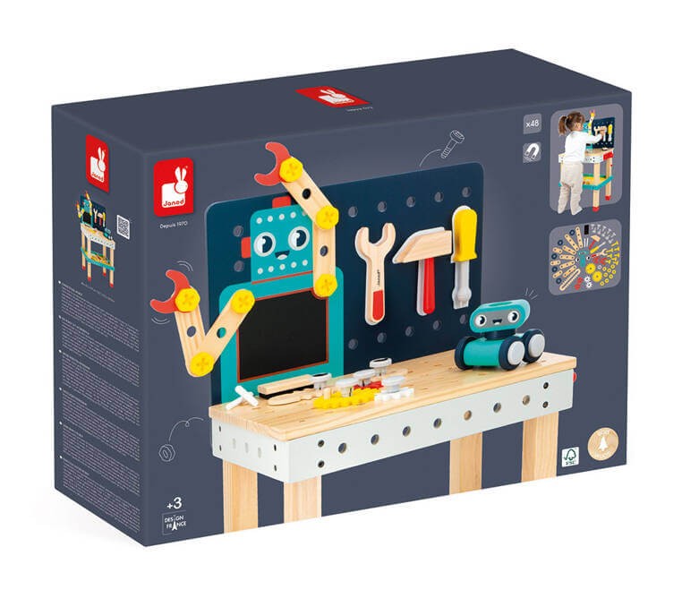 Duży stolik warsztat drewniany magnetyczny Robot Brico ‘Kids 3+ / Janod