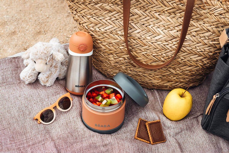 Duży pojemnik - termos obiadowy ze stali nierdzewnej 500 ml - mineral grey, teracotta / Beaba