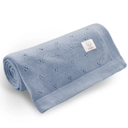 Koc dziany 100% merino wool JERSEY - niebieski / YOSOY