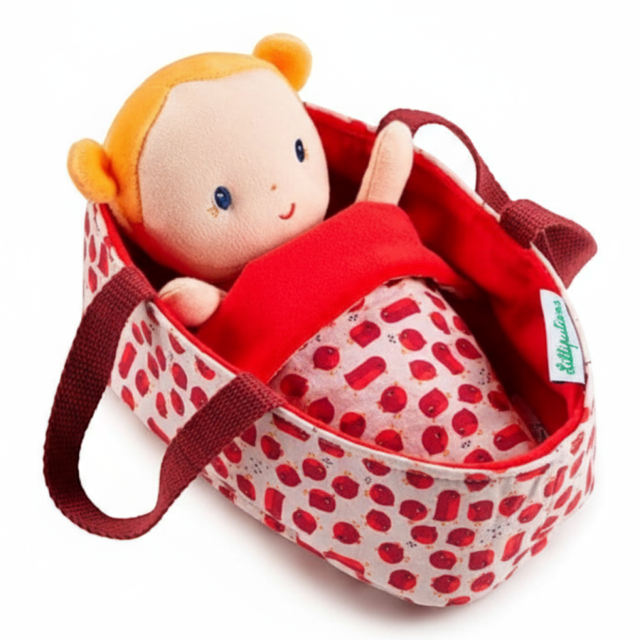Lalka dzidziuś w koszyczku z ubrankiem i kocykiem Aghate 12 m+ / Lilliputiens