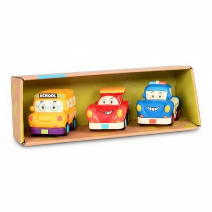 Mini Wheeee-ls! – zestaw 3 mini autek z napędem z wyścigówką / B.Toys BX1657Z